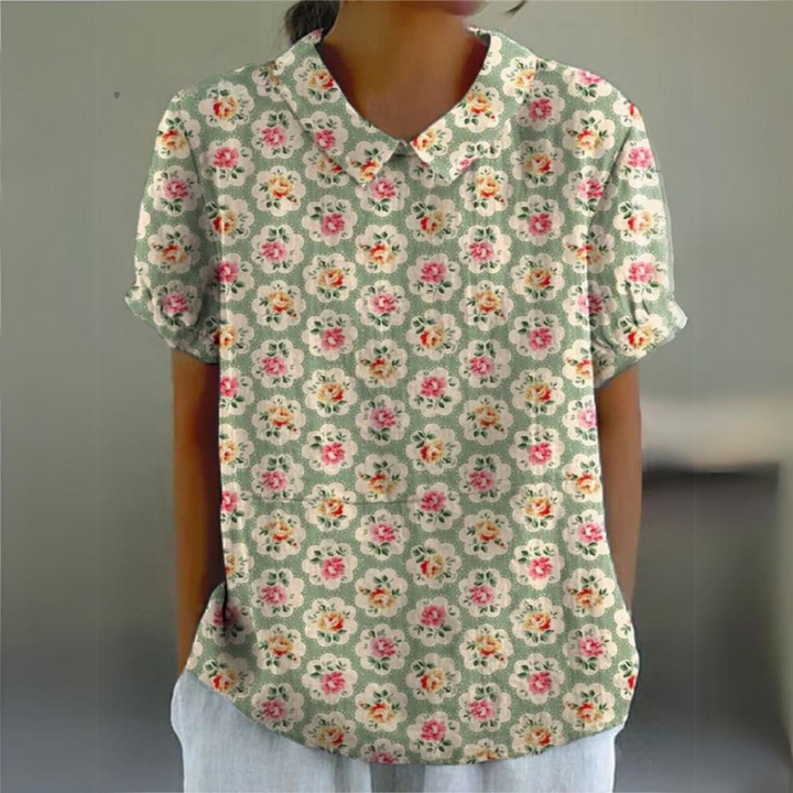 Lila™ - Women's Shirt with Vintage Floral Print Casual Cotton and Linen