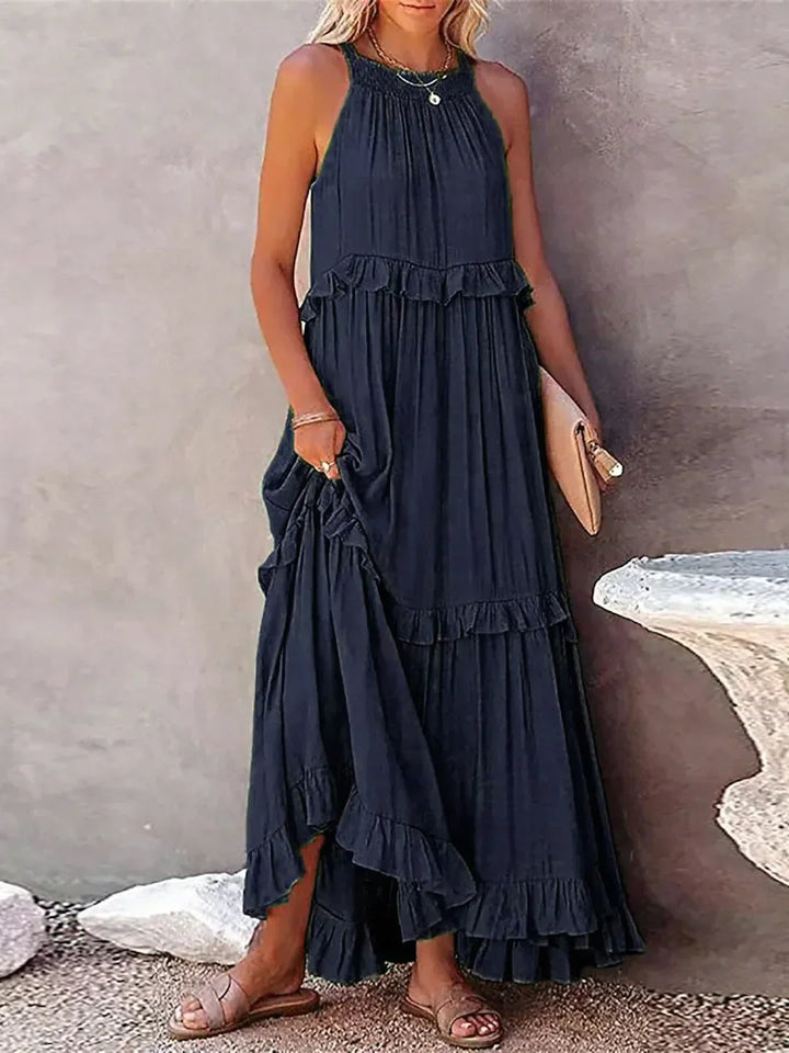 Charlize™ - Sunshine Breeze Halter Ruffle Maxi Dress met Zakken