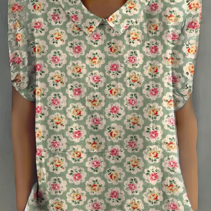 Lila™ - Women's Shirt with Vintage Floral Print Casual Cotton and Linen