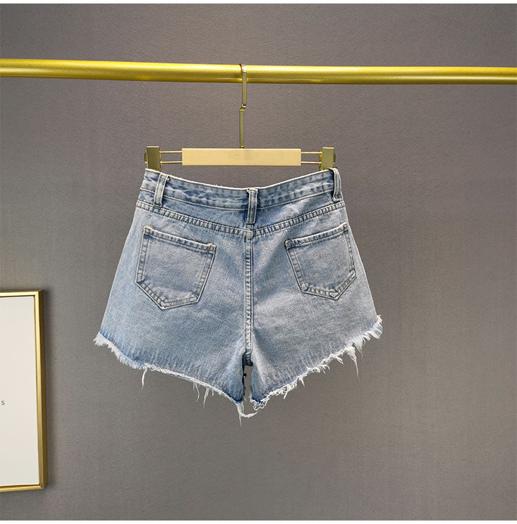 Ripped Wide-Leg Denim Shorts