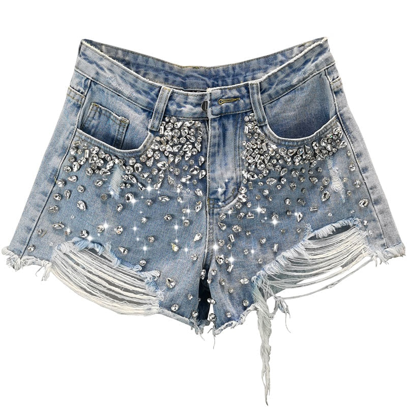 Ripped Wide-Leg Denim Shorts