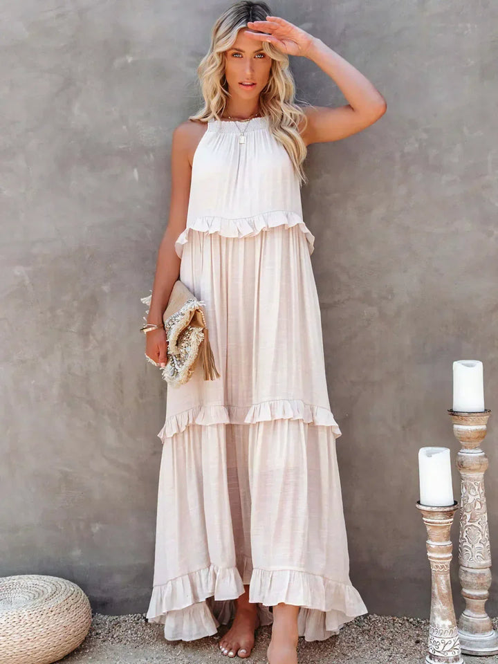 Charlize™ - Sunshine Breeze Halter Ruffle Maxi Dress met Zakken